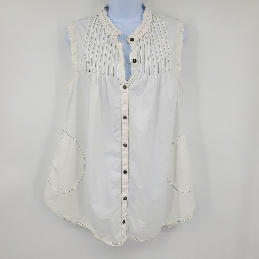Free People Annie White Cotton Pintuck Sleeveless Tunic Top Ruffle Trim XS